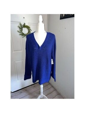Nine West VNeck Stitch Tunic Sweater in Clara Purple (2X)